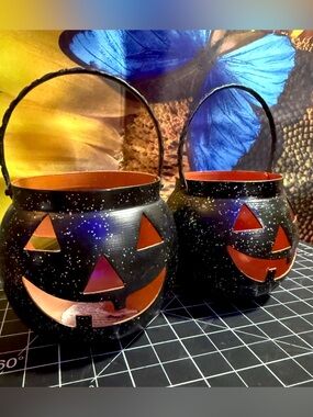 Vintage Hosley Metal Pumpkin Tea Light Holders - Halloween Decor🎃